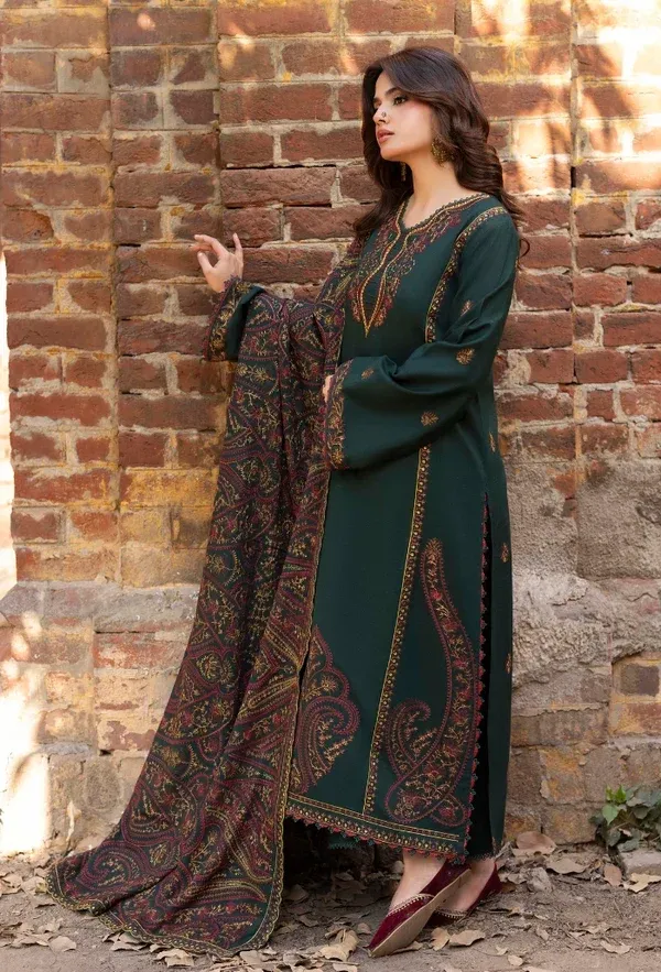 iZEL - Winter 3PC Dhanak Embroidered Suit - Image 5