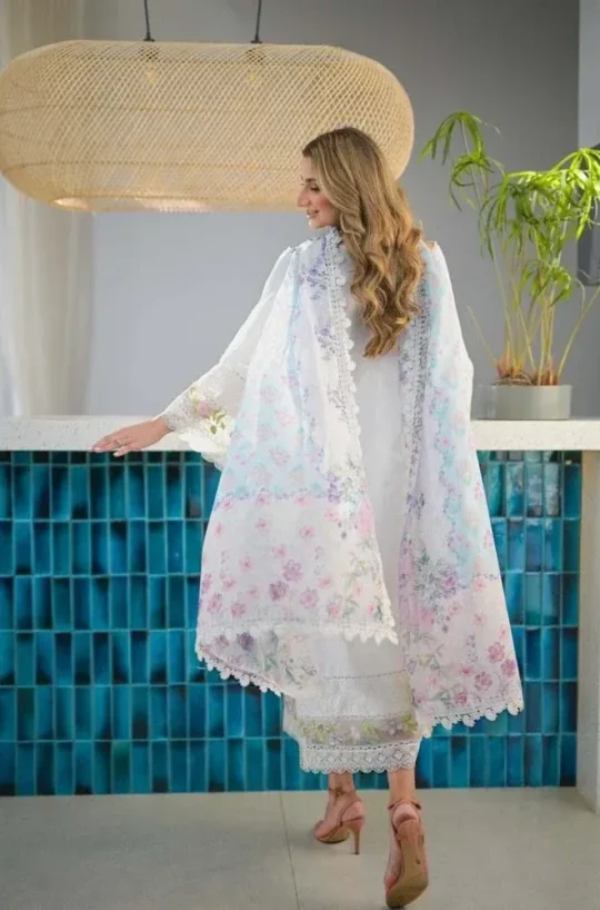 Jazmin 3PC Lawn Embroidered Shirt with Monar Printed Dupatta & Trouser - shopifysmartly.pk - image 1