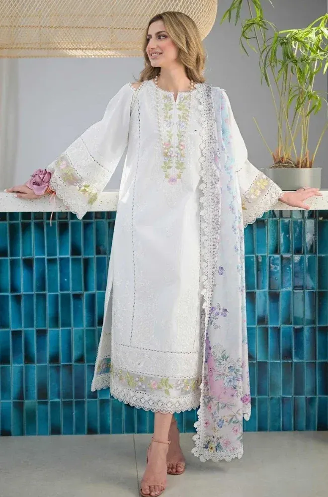 Jazmin 3PC Lawn Embroidered Shirt with Monar Printed Dupatta & Trouser - shopifysmartly.pk - image 6