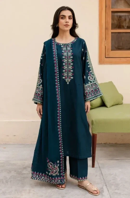 Sapphire 3PC Lawn Embroidered Shirt with Khadi Net Dupatta & Trouser - shopifysmartly.pk - image 5
