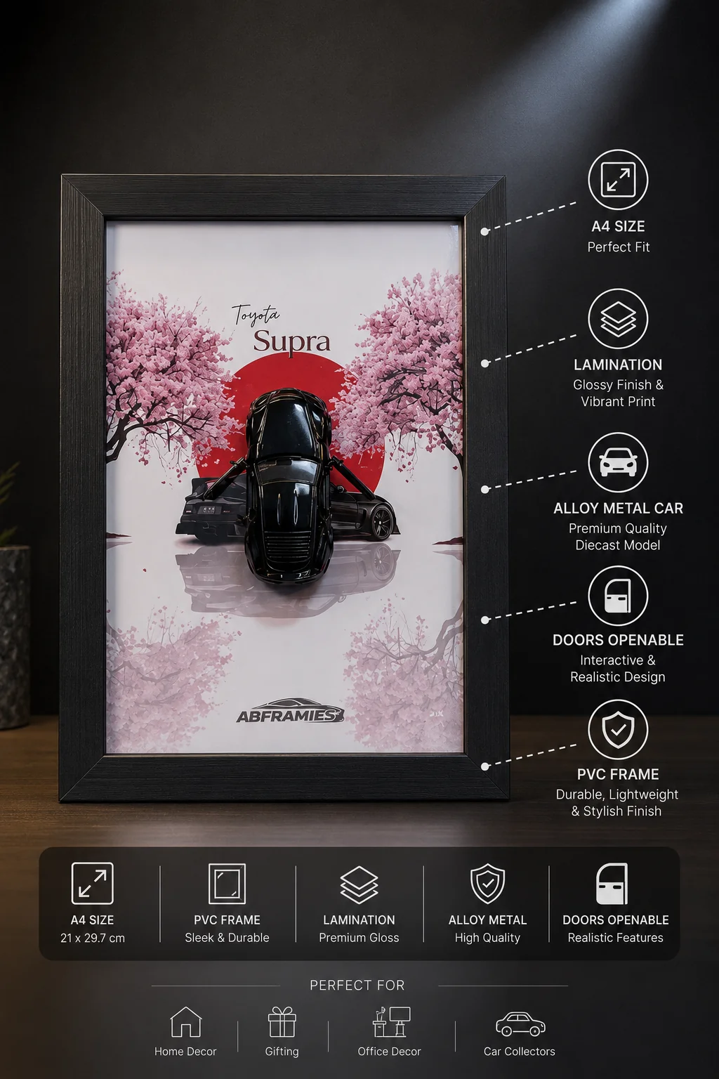 Toyota Supra Mk5 3D Metal Car Wall Art – A4 Glass Frame - Image 2